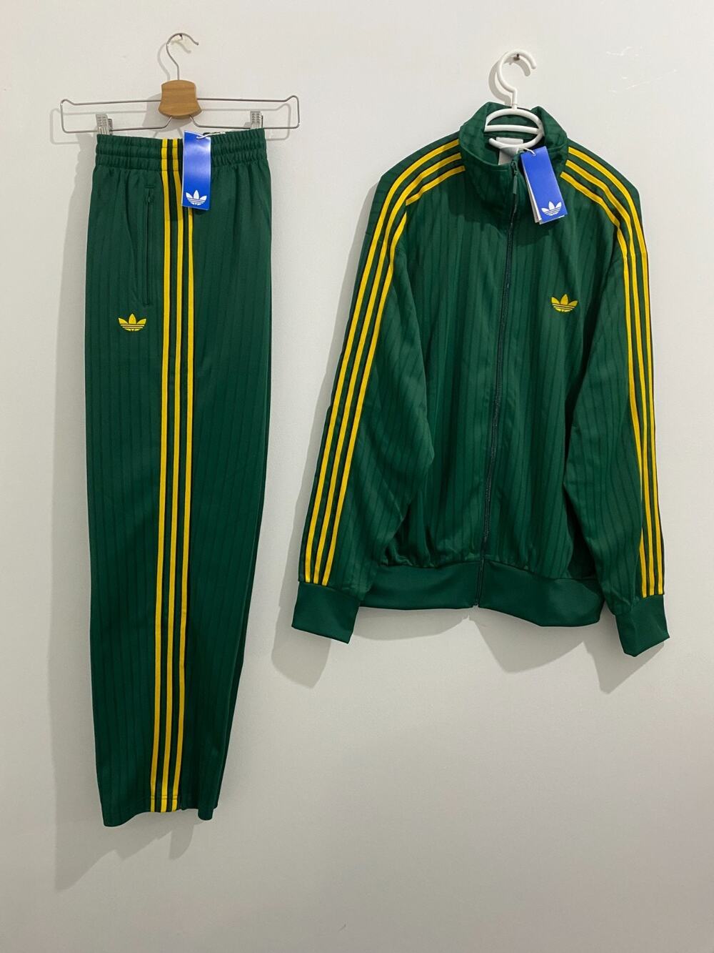 Adidas Originals Firebird Loose Pinstripes Tracksuit Green Yellow Size 2XL
